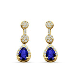 Drop Dangle 19mm Pear Stud Earrings Blue Sapphire CZ 925 Sterling Silver