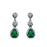 Drop Dangle 19mm Pear Stud Earrings Green Emerald CZ 925 Sterling Silver