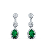 Drop Dangle 19mm Pear Stud Earrings Green Emerald CZ 925 Sterling Silver