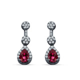 Drop Dangle 19mm Pear Stud Earrings Ruby CZ 925 Sterling Silver