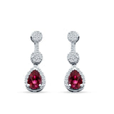 Drop Dangle 19mm Pear Stud Earrings Ruby CZ 925 Sterling Silver