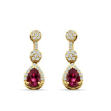 Drop Dangle 19mm Pear Stud Earrings Ruby CZ 925 Sterling Silver