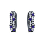 Minimalist 12.7mm Round CZ & Blue Sapphire CZ Hoop Earrings 925 Sterling Silver