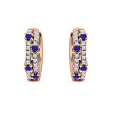 Minimalist 12.7mm Round CZ & Blue Sapphire CZ Hoop Earrings 925 Sterling Silver