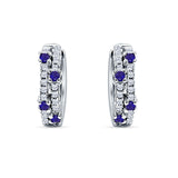 Minimalist 12.7mm Round CZ & Blue Sapphire CZ Hoop Earrings 925 Sterling Silver