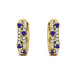 Minimalist 12.7mm Round CZ & Blue Sapphire CZ Hoop Earrings 925 Sterling Silver