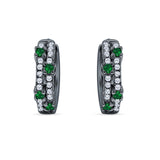 Minimalist 12.7mm Round CZ & Green Emerald CZ Hoop Earrings 925 Sterling Silver