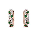 Minimalist 12.7mm Round CZ & Green Emerald CZ Hoop Earrings 925 Sterling Silver