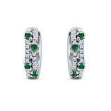 Minimalist 12.7mm Round CZ & Green Emerald CZ Hoop Earrings 925 Sterling Silver