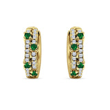 Minimalist 12.7mm Round CZ & Green Emerald CZ Hoop Earrings 925 Sterling Silver