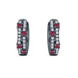 Minimalist 12.7mm Round CZ & Ruby CZ Hoop Earrings 925 Sterling Silver