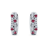 Minimalist 12.7mm Round CZ & Ruby CZ Hoop Earrings 925 Sterling Silver
