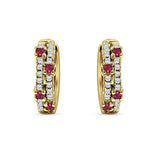 Minimalist 12.7mm Round CZ & Ruby CZ Hoop Earrings 925 Sterling Silver