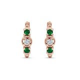 Minimalist 12mm Round CZ & Green Emerald CZ Trio Hoop Earrings 925 Sterling Silver