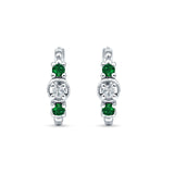 Minimalist 12mm Round CZ & Green Emerald CZ Trio Hoop Earrings 925 Sterling Silver