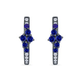 Minimalist 12.7mm Round CZ & Blue Sapphire CZ Hoop Earrings 925 Sterling Silver