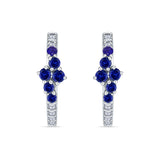 Minimalist 12.7mm Round CZ & Blue Sapphire CZ Hoop Earrings 925 Sterling Silver