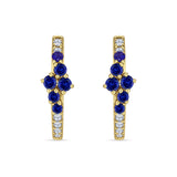 Minimalist 12.7mm Round CZ & Blue Sapphire CZ Hoop Earrings 925 Sterling Silver