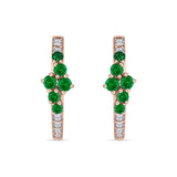 Minimalist 12.7mm Round CZ & Green Emerald CZ Hoop Earrings 925 Sterling Silver