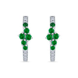 Minimalist 12.7mm Round CZ & Green Emerald CZ Hoop Earrings 925 Sterling Silver