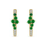 Minimalist 12.7mm Round CZ & Green Emerald CZ Hoop Earrings 925 Sterling Silver