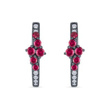 Minimalist 12.7mm Round CZ & Ruby CZ Hoop Earrings 925 Sterling Silver