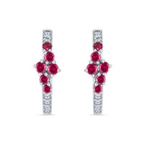 Minimalist 12.7mm Round CZ & Ruby CZ Hoop Earrings 925 Sterling Silver