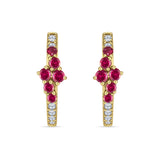 Minimalist 12.7mm Round CZ & Ruby CZ Hoop Earrings 925 Sterling Silver