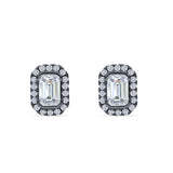 Minimalist 9.6mm Emerald Cut CZ Halo Stud Earrings 925 Sterling Silver
