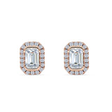 Minimalist 9.6mm Emerald Cut CZ Halo Stud Earrings 925 Sterling Silver