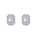 Minimalist 9.6mm Emerald Cut CZ Halo Stud Earrings 925 Sterling Silver