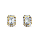 Minimalist 9.6mm Emerald Cut CZ Halo Stud Earrings 925 Sterling Silver