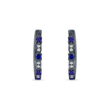 Minimalist 18mm Round Cluster CZ & Blue Sapphire CZ Hoop Earrings 925 Sterling Silver