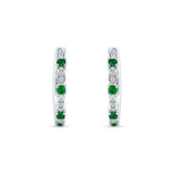 Minimalist 18mm Round Cluster CZ & Green Emerald CZ Hoop Earrings 925 Sterling Silver