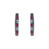 Minimalist 18mm Round Cluster CZ & Ruby CZ Hoop Earrings 925 Sterling Silver