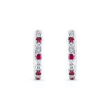 Minimalist 18mm Round Cluster CZ & Ruby CZ Hoop Earrings 925 Sterling Silver