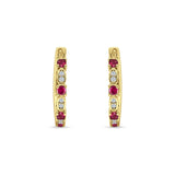 Minimalist 18mm Round Cluster CZ & Ruby CZ Hoop Earrings 925 Sterling Silver