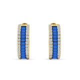 Emerald Cut 12mm Blue Sapphire CZ Hoop Earrings 925 Sterling Silver