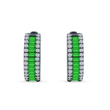 Emerald Cut 12mm Green Emerald CZ Hoop Earrings 925 Sterling Silver