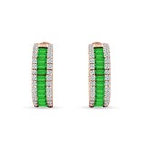 Emerald Cut 12mm Green Emerald CZ Hoop Earrings 925 Sterling Silver