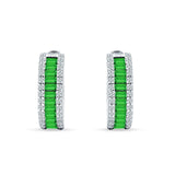Emerald Cut 12mm Green Emerald CZ Hoop Earrings 925 Sterling Silver