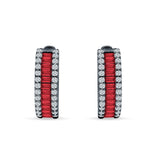 Emerald Cut 12mm Ruby CZ Hoop Earrings 925 Sterling Silver