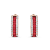 Emerald Cut 12mm Ruby CZ Hoop Earrings 925 Sterling Silver