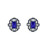 Floral 10.3mm Multistone Stud Earrings Blue Sapphire CZ 925 Sterling Silver