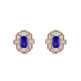 Floral 10.3mm Multistone Stud Earrings Blue Sapphire CZ 925 Sterling Silver