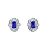 Floral 10.3mm Multistone Stud Earrings Blue Sapphire CZ 925 Sterling Silver