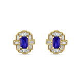 Floral 10.3mm Multistone Stud Earrings Blue Sapphire CZ 925 Sterling Silver