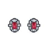 Floral 10.3mm Multistone Stud Earrings Ruby CZ 925 Sterling Silver