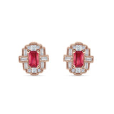 Floral 10.3mm Multistone Stud Earrings Ruby CZ 925 Sterling Silver