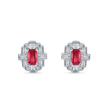 Floral 10.3mm Multistone Stud Earrings Ruby CZ 925 Sterling Silver